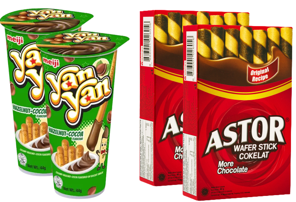 Buy Yan Yan Biscuit Sticks With Hazelnut Dip 44g x 2 + Astor Chocolate